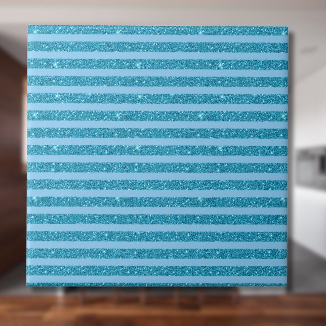 Chic Ocean Blue Glitter Style Horizontal Stripes (Criador carregado)