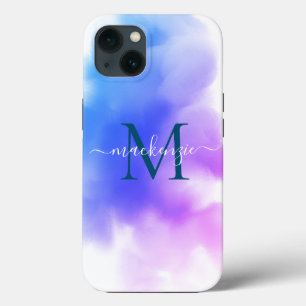 Chic Ombre Azul Cor-de-Água Rosa Monograma