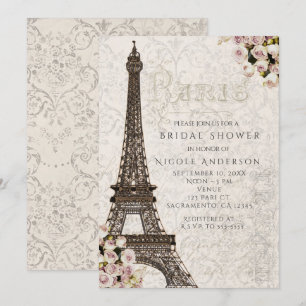 Chic Paris Torre Eiffel & Rosas Convite Elegante