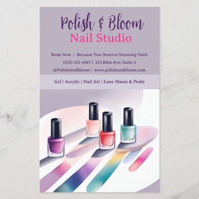Chic Pastel Elegant Nail Art Marketing Flyer (Frente)