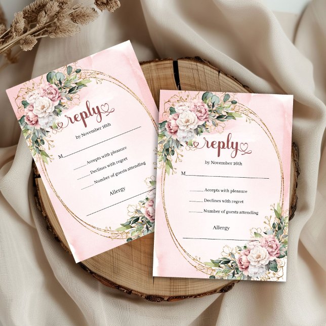 Chic Pastel Pink Greenery Wedding RSVP Card (Chic Pastel Pink Greenery Wedding RSVP Card)
