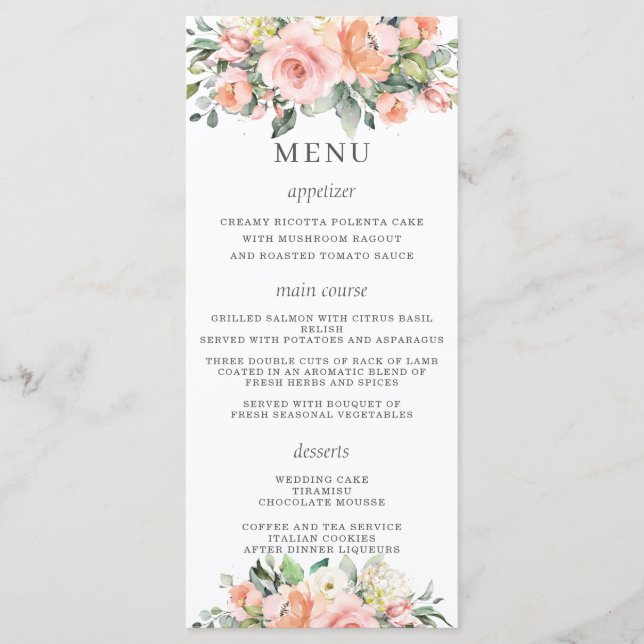 Chic Peach Ivory Floral Menu (Frente)