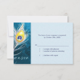Chic Peacock Feather Blue Weding RSVP