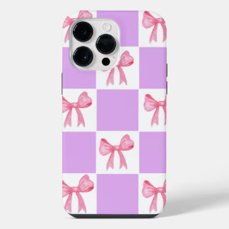 Chic Pink Ribbon Watercolor Checkered iPhone 13 Ca