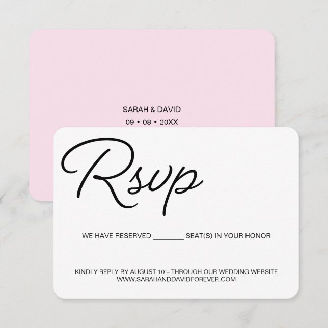 Chic preto e rosa assento reservado RSVP casamento (Frente/Verso)