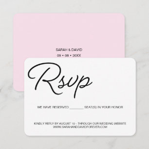 Chic preto e rosa assento reservado RSVP casamento