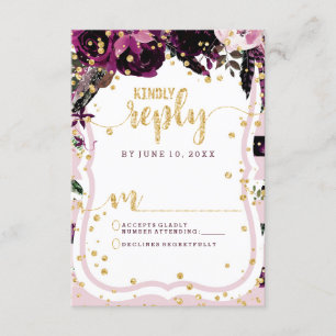 Chic Purple Floral e Dourada Resposta de Casamento