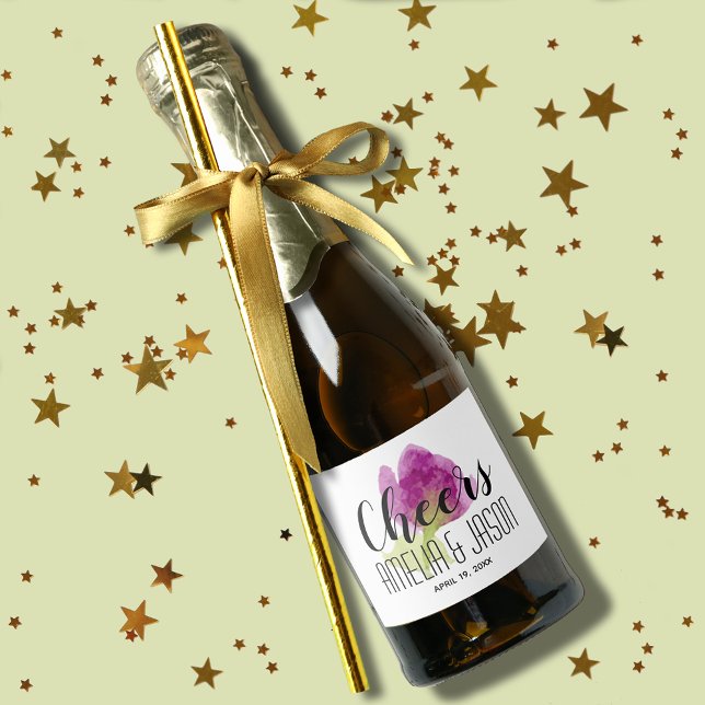 Chic Purple Flower Watercolor Mini (Chic purple watercolor flower mini champagne bottle label for favors or to serve to guests)