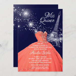 Chic Quinceañera Coral Gown Torre Eiffel Convida