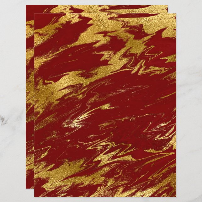 Chic Red Dourado Faux Marble Scrapbook Paper (Frente/Verso)