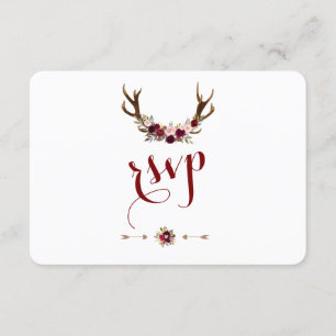 Chic Rustic Burgundy Marsala Floral Antlers RSVP