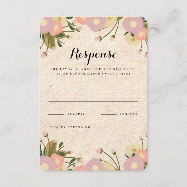 Chic Rústico Floral Aquarela Tecido Casamento RSVP (Frente)