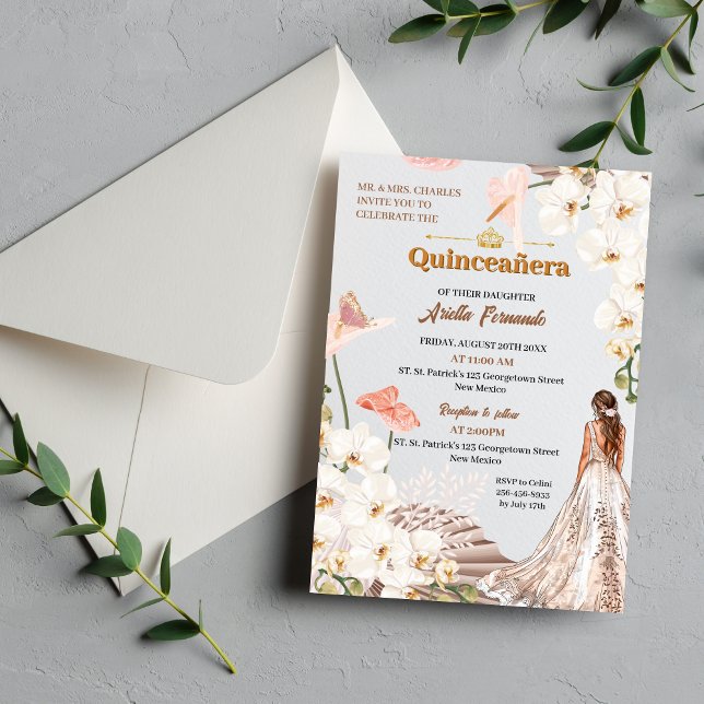 Chic Sage & Blush Floral Quinceañera Convite (Chic Sage & Blush Floral Quinceañera Invitation)