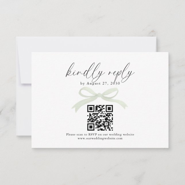 Chic Sage Green Bow Ribbon QR Code Wedding Rsvp (Frente)