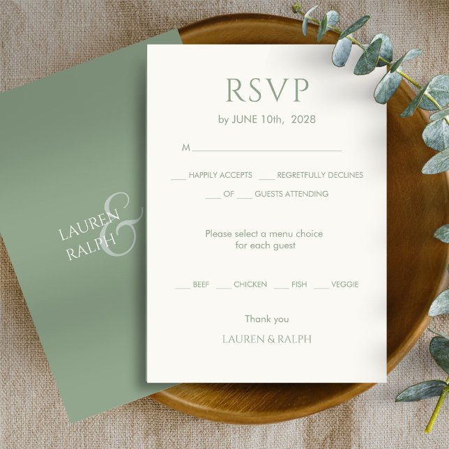Chic Sage Green Monograma Wedding RSVP (Criador carregado)