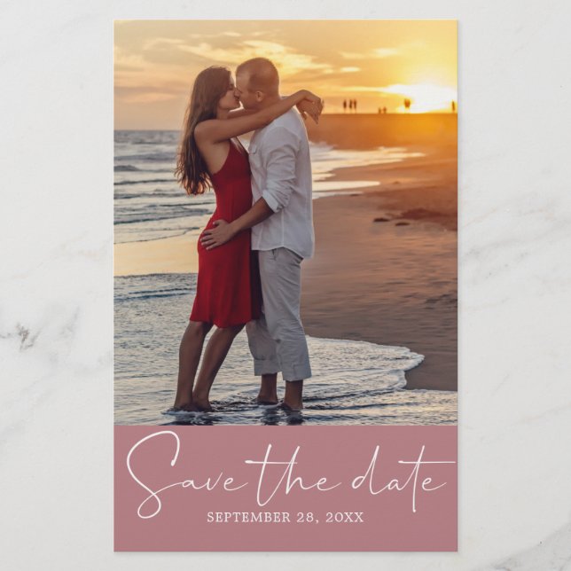 Chic Save the Date Script Dusty Rosa Photo Flyer (Frente)