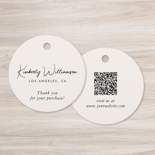 Chic Script Business QR Code Etiqueta de Presente  (Chic Script Business QR Code Thank You Gift Tag)