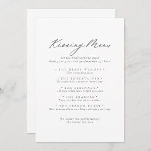 Chic Silver Weding Kissing Menu Card