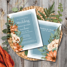 Chic Smokey Blue Orange Cream Florals Casamento