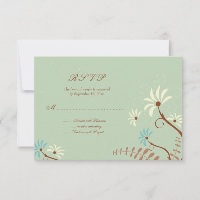 Chic soft teal + resposta rsvp de casamento floral (Frente)