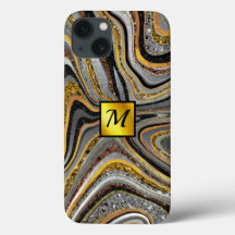 Chic Sparkle Glitter marble cinza monograma