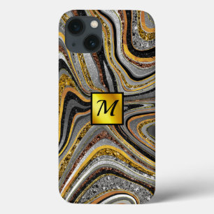 Chic Sparkle Glitter marble cinza monograma