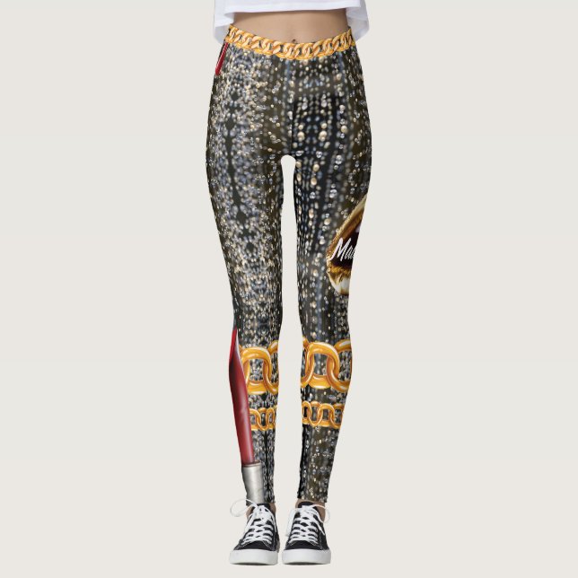 Chic Sparkly Dourada Elegante Para Suas Leggings P (Frente)