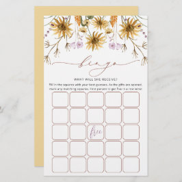 Chic Sunflower Floral Bridal Bingo Game