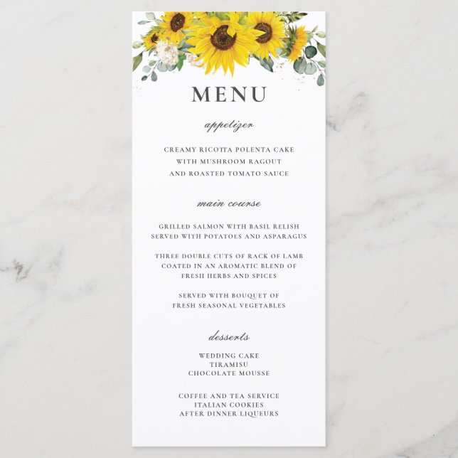 Chic Sunflower Floral Greenery Menu (Frente)
