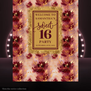 Chic Sweet 16 Blush Burgundy Dourada Tapeçaria