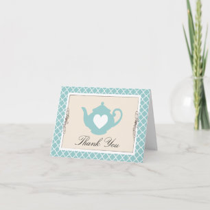 Chic Tan & Teal Teapot Trellis Cartões de agradeci