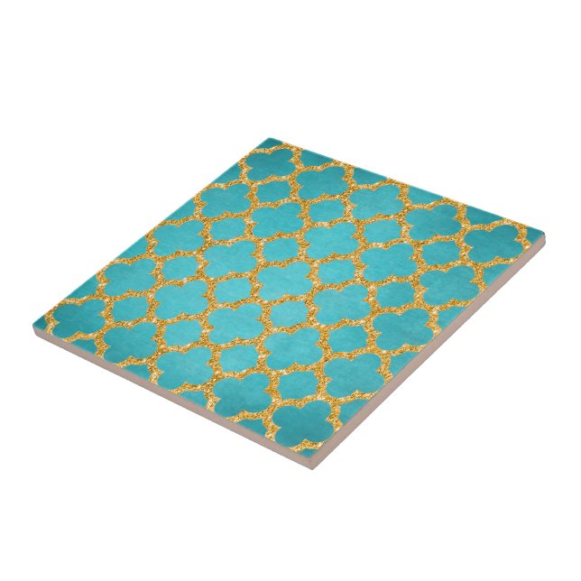 Chic Teal Turquoise Marroquino Quatrefoil Padrão (Lateral)