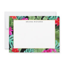 Chic Tropical Impressão Black Flat Note Card