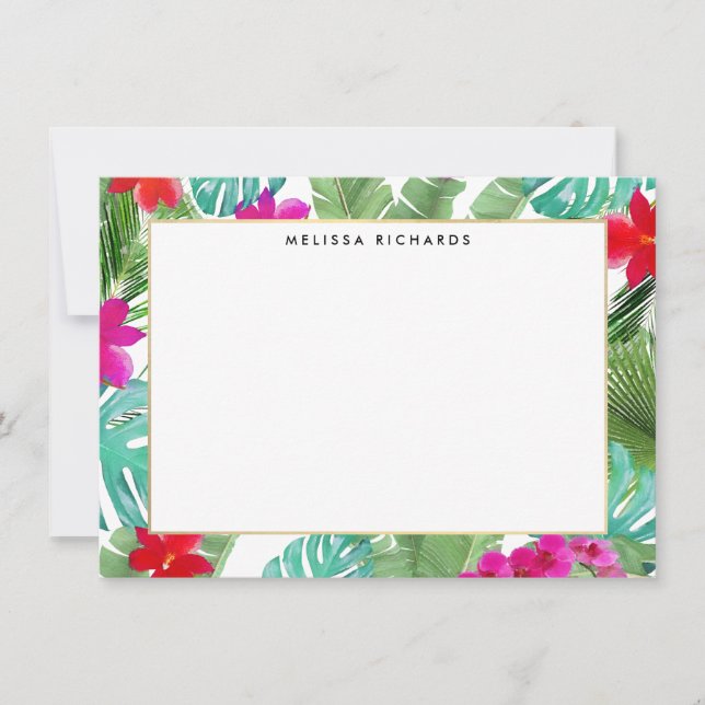 Chic Tropical Impressão Watercolor Flat Note Card (Frente)