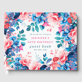 Chic Watercolor Floral 60º Livro de Convidados de 
