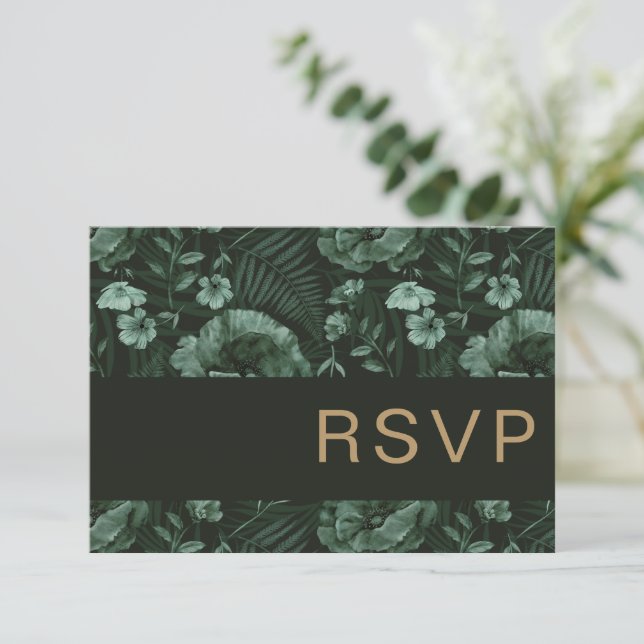 Chic Wild Flower Green Wedt RSVP Card (Em pé/Frente)