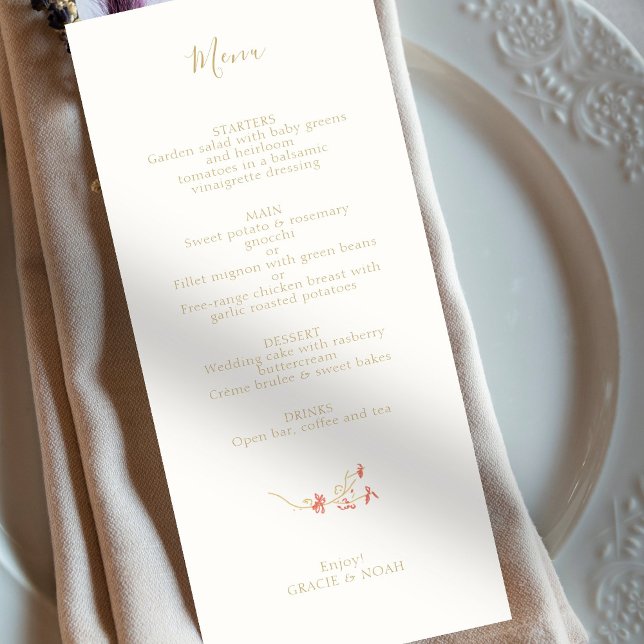 Chic Wildflower Ivory Card Menu Casamento (Criador carregado)