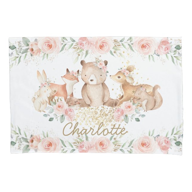 Chic Woodland Animal Blush Floral New Baby Girl (Frente)