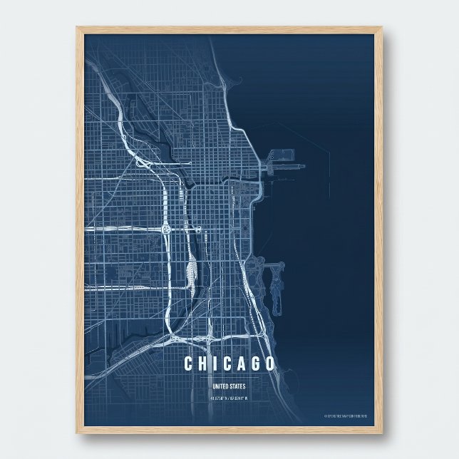 Chicago Blue Map Print Wall art Poster Gift Idea (Criador carregado)