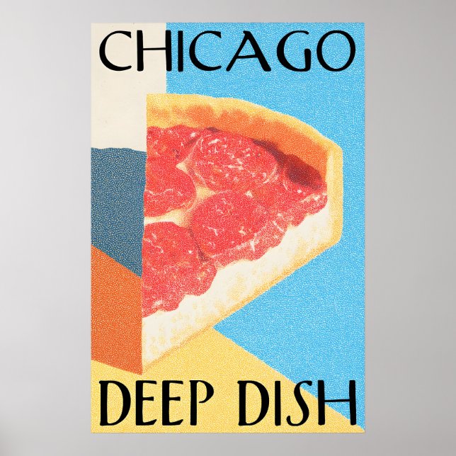 Chicago Deep Dish Poster Retro Pizza Art Print – (Frente)