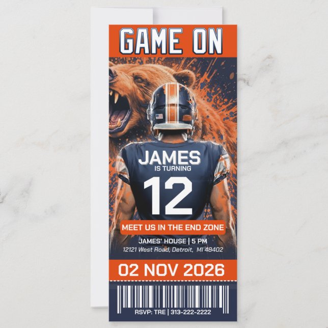 Chicago Football Ticket Birthday Invitation (Frente)