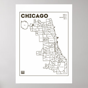 Chicago - Hoods Map Bold Star Poster