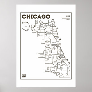 Chicago - Hoods Map Bold Star Poster