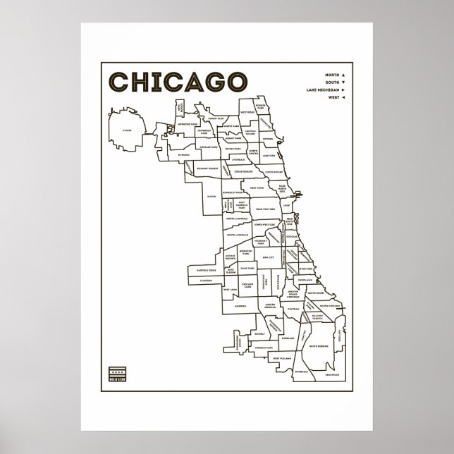 Chicago - Hoods Map Bold Star Poster (Frente)