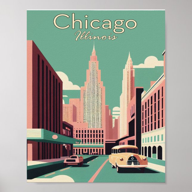 Chicago Illinois Minimalist Vintage Poster Art (Frente)
