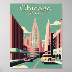 chicago Minimalist Vintage Travel Art Poster