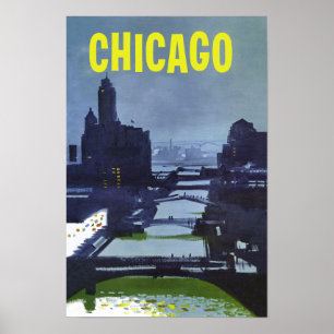 Chicago. Poster de viagens de Estilo Retroativo