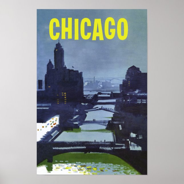 Chicago. Poster de viagens de Estilo Retroativo (Frente)