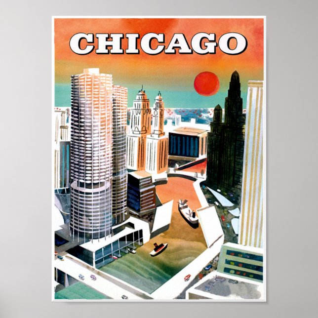 Chicago. Poster de viagens de Estilo Retroativo (Frente)