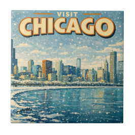 Chicago skyline and Lake Michigan in winter 